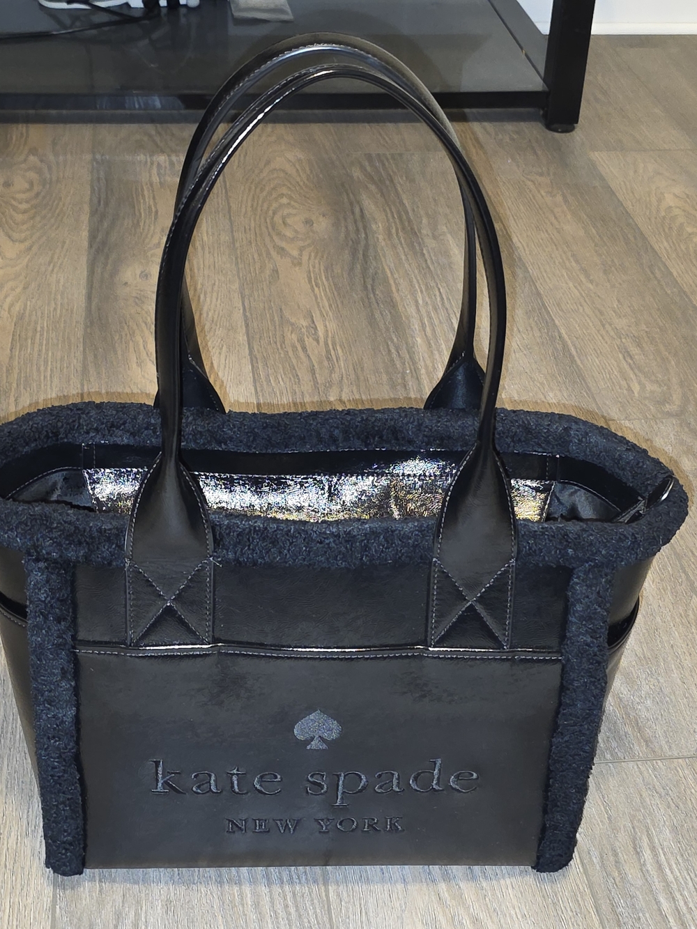 kate spade New York Black Shearling-Trim Tote